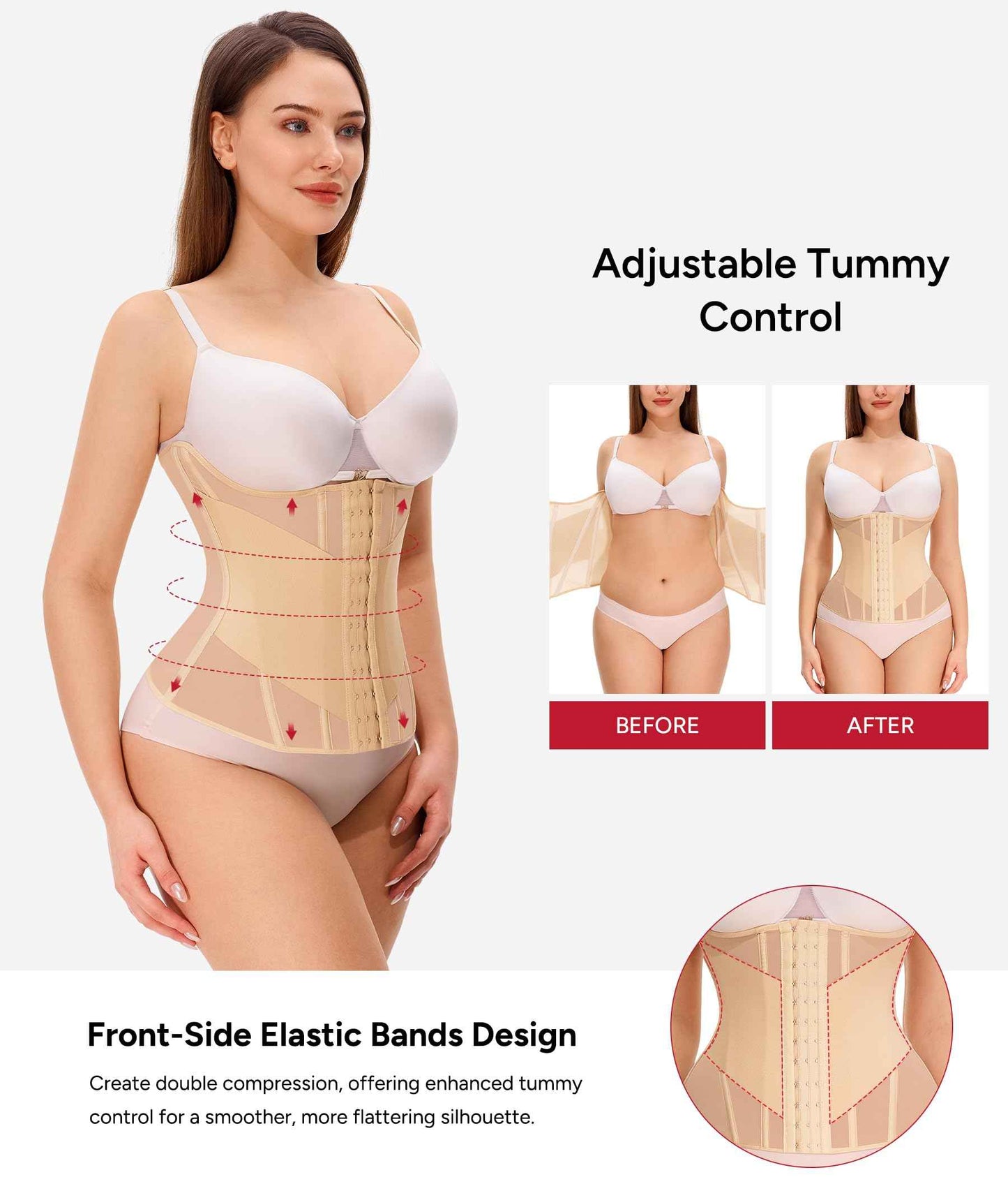 Nebility Waist Trainer for Women Corset Shapewear - Mesh Faja Body Shaper Waist Cincher Tummy Control Girdle Daily Wear