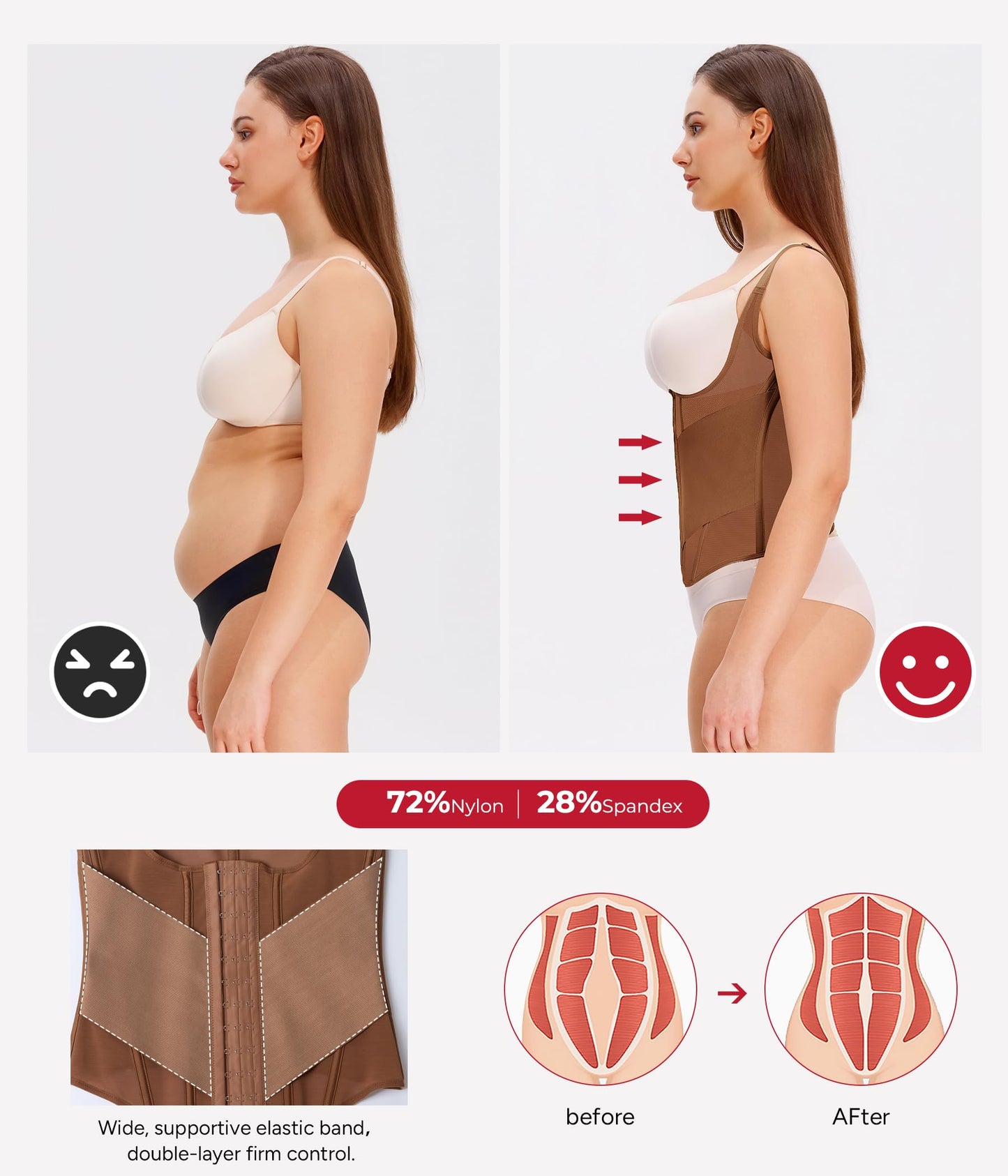 Nebility Waist Trainer for Women Corset Shapewear Tummy Control Body Shaper Top Waist Cincher Girdle with Adjustable Straps