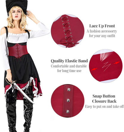 WHIPPY Women's Lace-up Corset Elastic Waist Belt, Tied Waspie Wide Belt for Women Halloween Costume