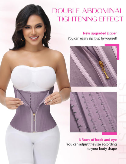 SHAPSHE Waist Trainer for Women Tummy Control Workout Waist Cincher Corset Shapewear Postpartum Body Shaper with Zipper Hook