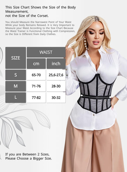 Mesh Corset Waist Trainer for Women - Underbust Corset Lace Up - Waist Cincher Shapewear - Body Shaper