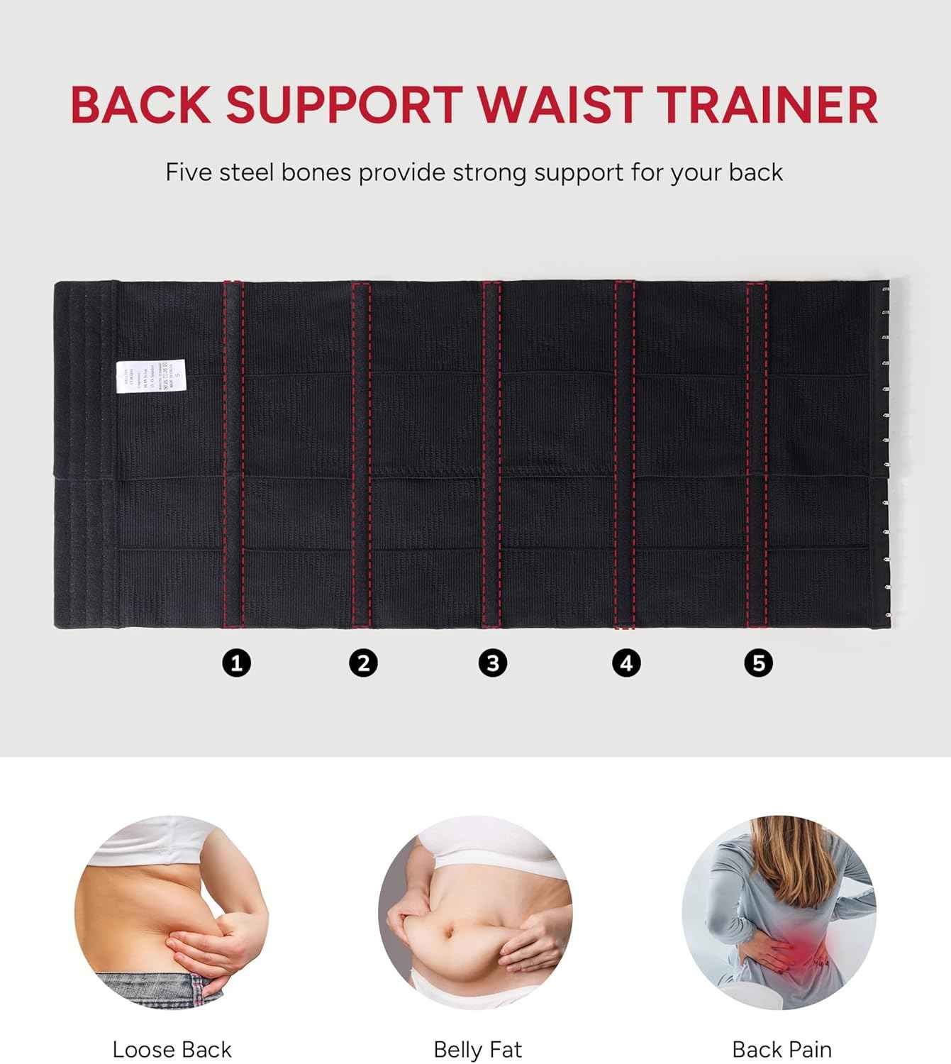 Nebility Waist Trainer for Women Seamless Corset Shapewear Tummy Control Segmented Waist Cincher Faja Body Shaper with Adjustable Strap(Black,Medium)