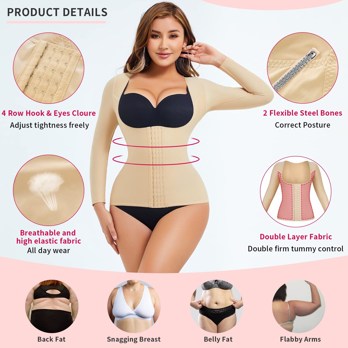 Gotoly Women Waist Trainer Corset Tummy Control Shapewear Upper Arm Shaper Post Surgical Slimmer Compression Tops