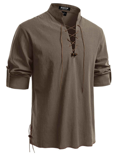 Men's Pure Cotton Retro Lace Up Shirts for Renaissance Pirate Viking Medieval