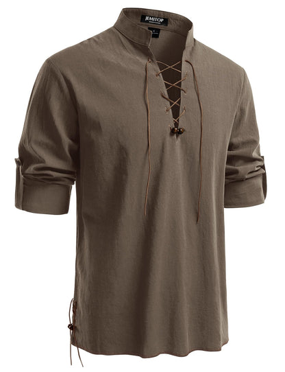 Men's Pure Cotton Retro Lace Up Shirts for Renaissance Pirate Viking Medieval