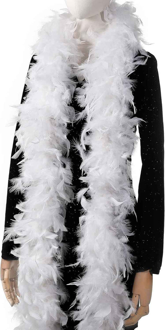45g White Feather Boa - 2 Yards Turkey Boa Feathers for Party Bulk,Christmas,Wedding Centerpieces,Costume,Concert,Pet and Home Decoration(45g-White)
