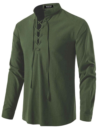 Men's Pure Cotton Retro Lace Up Shirts for Renaissance Pirate Viking Medieval