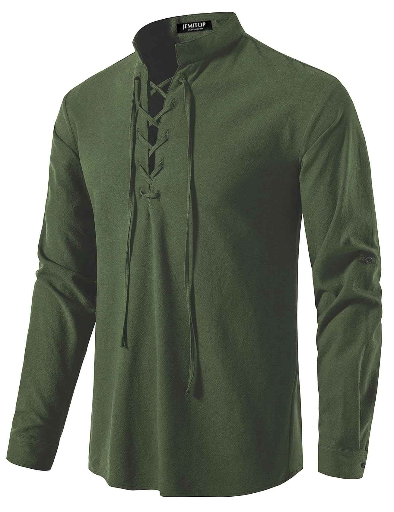 Men's Pure Cotton Retro Lace Up Shirts for Renaissance Pirate Viking Medieval