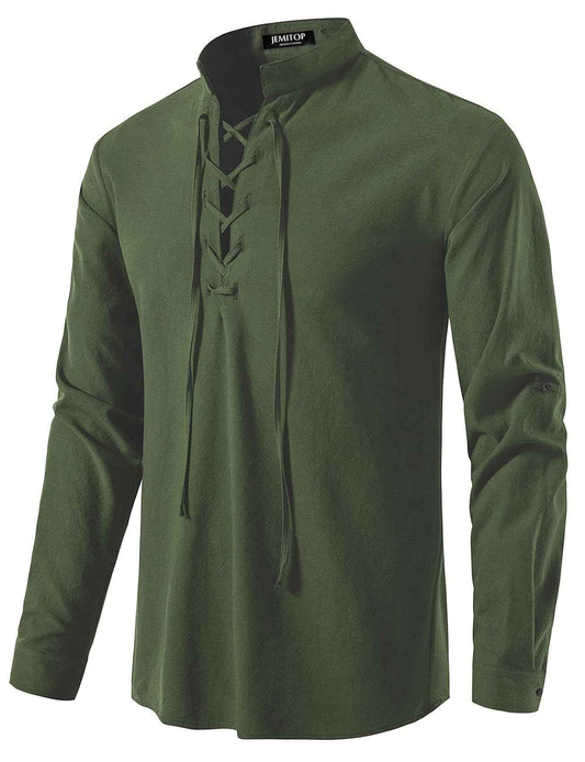 Men's Pure Cotton Retro Lace Up Shirts for Renaissance Pirate Viking Medieval