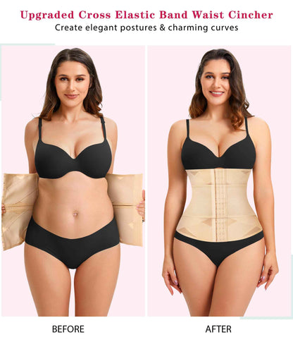 LODAY Waist Trainer for Women Corset Shapewear Tummy Control Body Shaper Cross Mesh Waist Cincher Postpartum Girdle