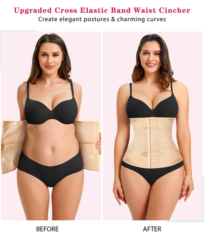 LODAY Waist Trainer for Women Corset Shapewear Tummy Control Body Shaper Cross Mesh Waist Cincher Postpartum Girdle