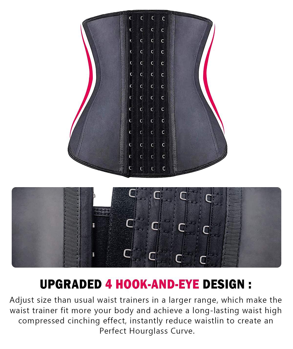 YIANNA Waist Trainer for Women Latex Underbust Waist Corsets Cincher Hourglass Body Shaper 4 Hooks