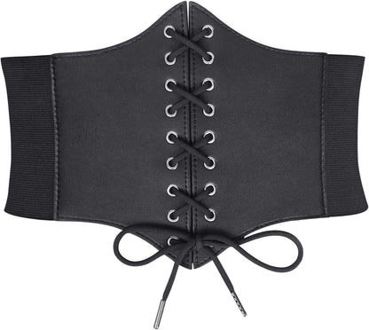 WHIPPY Women's Lace-up Corset Elastic Waist Belt, Tied Waspie Wide Belt for Women Halloween Costume