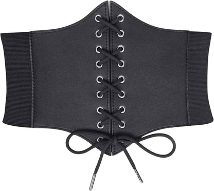 WHIPPY Women's Lace-up Corset Elastic Waist Belt, Tied Waspie Wide Belt for Women Halloween Costume