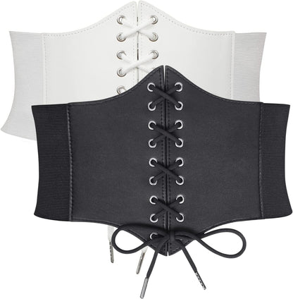 WHIPPY Women's Lace-up Corset Elastic Waist Belt, Tied Waspie Wide Belt for Women Halloween Costume