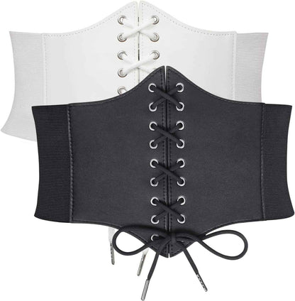 WHIPPY Women's Lace-up Corset Elastic Waist Belt, Tied Waspie Wide Belt for Women Halloween Costume