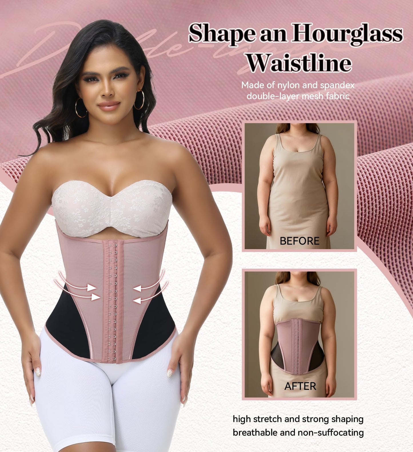 SHAPSHE Waist Trainer Corset for Women Tummy Control Waist Cincher Shapewear Workout Body Shaper Postpartum with Hooks