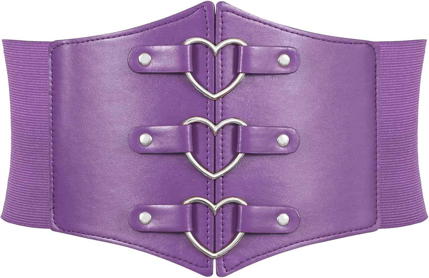 Women Corset Belt Metal O-Ring Heart-Ring Wide Elastic Waspie Waist Belt for Daily Cosplay Halloween Costumes