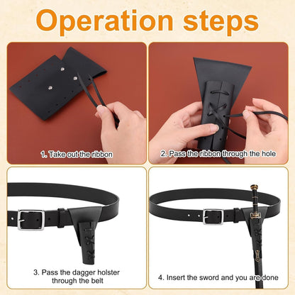 Belt Pouch Waist Bag Fanny Pack Steampunk Phone Holder Medieval Bag Leather Belt Renaissance Cosplay Costume Accessories (Tri-Black)