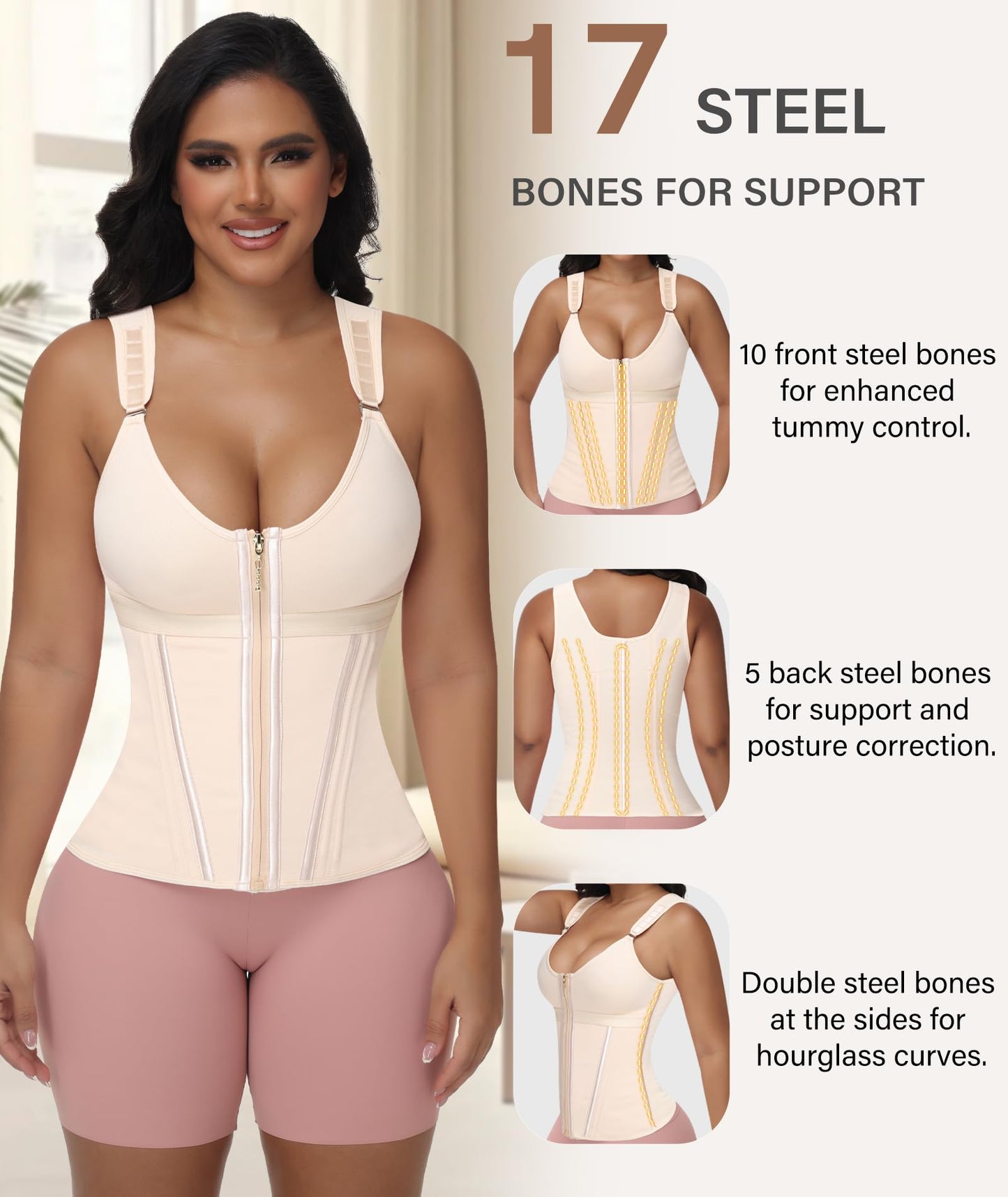 Waist Trainer For Women Corset Shapewear With Zipper Faja Body Shaper Tummy Control Girdle