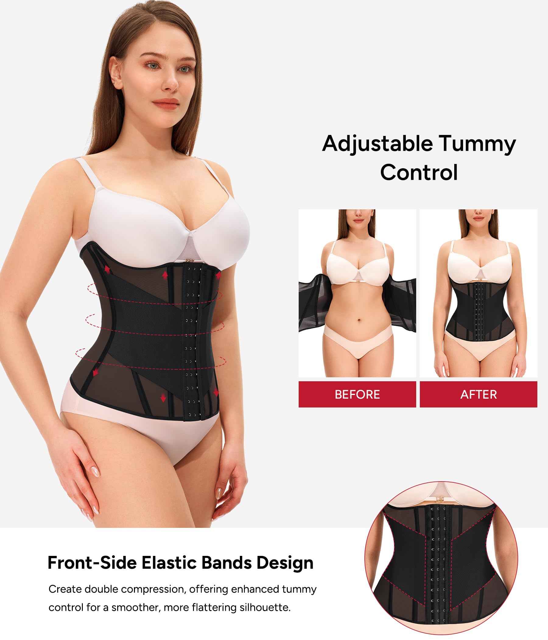 Nebility Waist Trainer for Women Corset Shapewear - Mesh Faja Body Shaper Waist Cincher Tummy Control Girdle Daily Wear