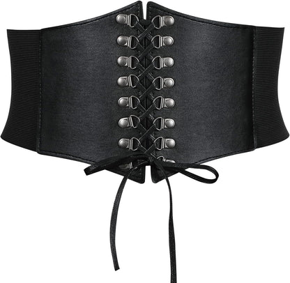 WHIPPY Women's Lace-up Corset Elastic Waist Belt, Tied Waspie Wide Belt for Women Halloween Costume