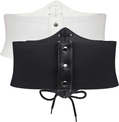 WHIPPY Women's Lace-up Corset Elastic Waist Belt, Tied Waspie Wide Belt for Women Halloween Costume
