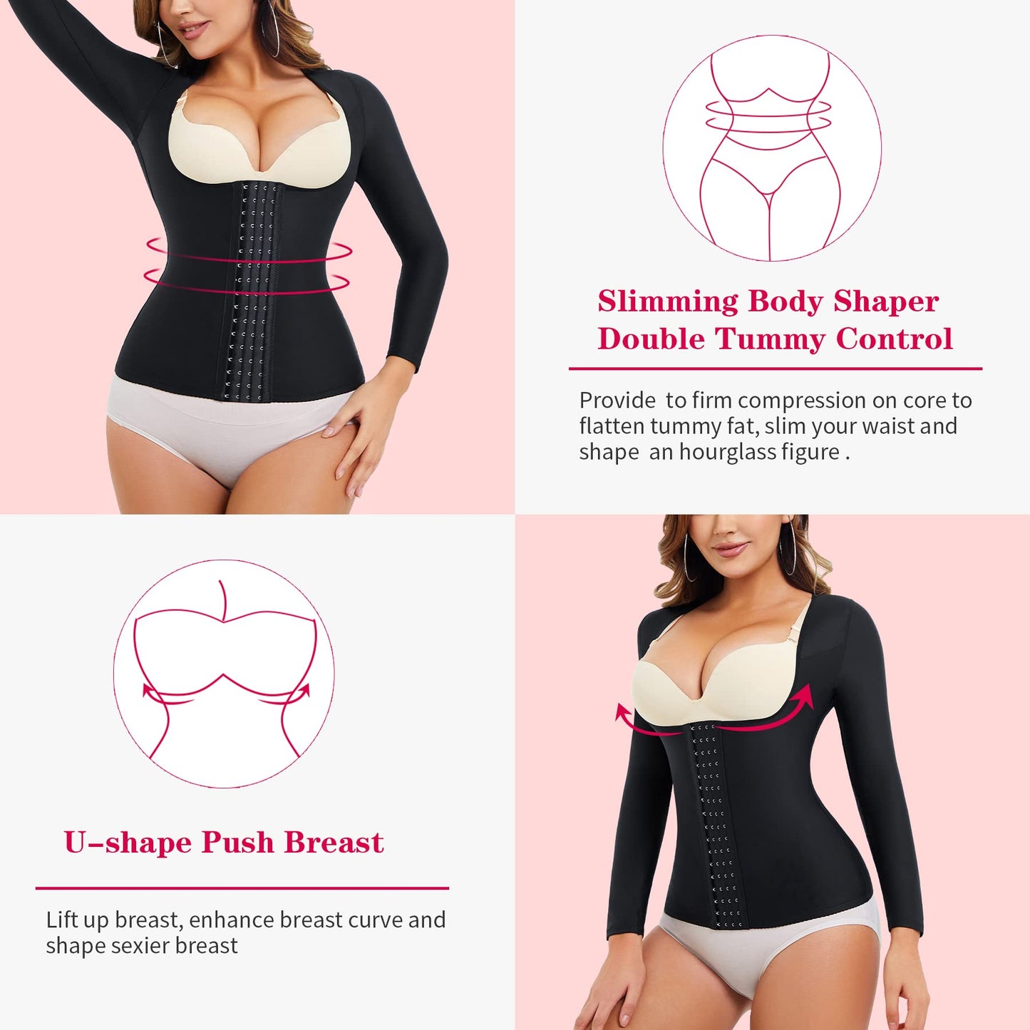 Gotoly Women Waist Trainer Corset Tummy Control Shapewear Upper Arm Shaper Post Surgical Slimmer Compression Tops