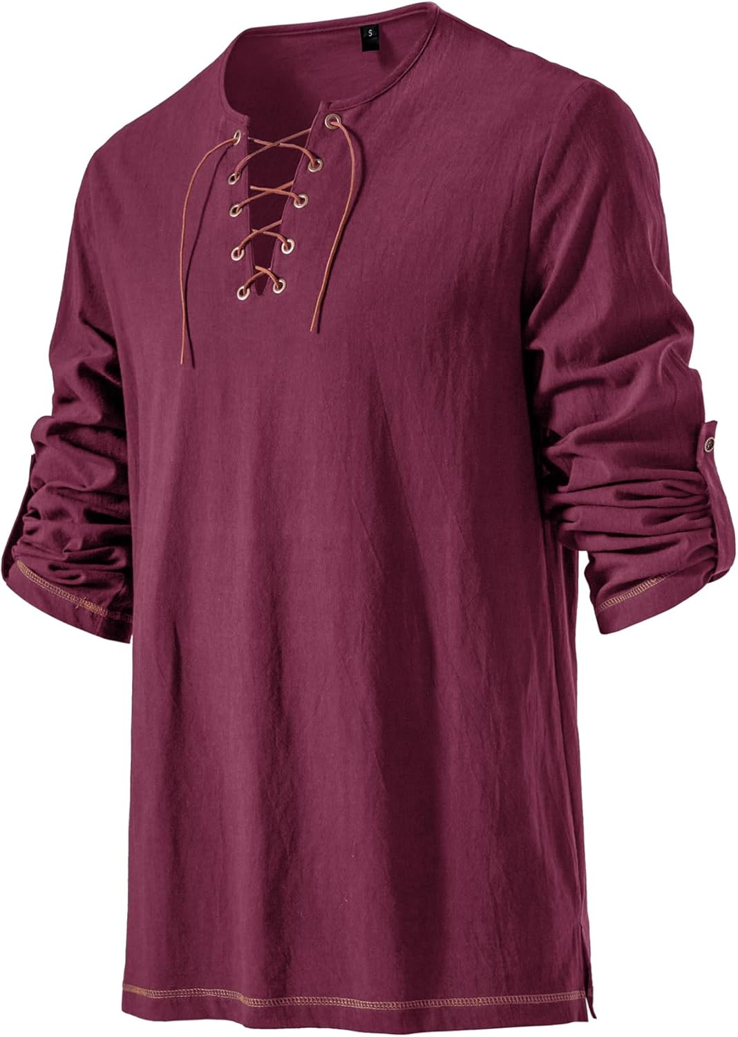 Men's Pure Cotton Vintage Lace Up Shirts for Pirate Renaissance Viking Medieval Costume Without Belt