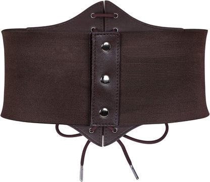 WHIPPY Women's Lace-up Corset Elastic Waist Belt, Tied Waspie Wide Belt for Women Halloween Costume