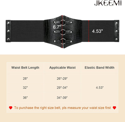 Women Corset Belt Metal O-Ring Heart-Ring Wide Elastic Waspie Waist Belt for Daily Cosplay Halloween Costumes
