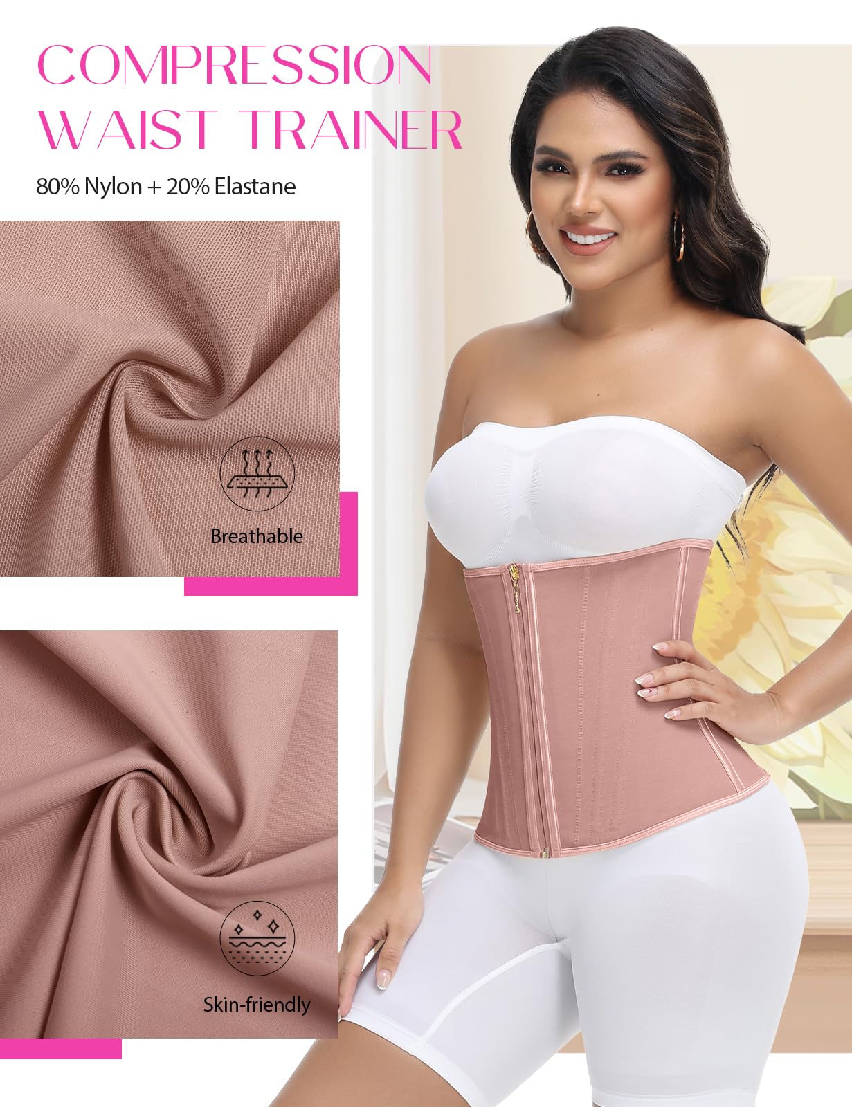 SHAPSHE Waist Trainer for Women Tummy Control Workout Waist Cincher Corset Shapewear Postpartum Body Shaper with Zipper Hook