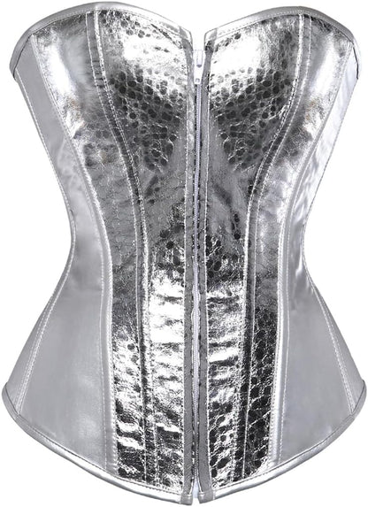 Kranchungel Corsets for Women Plus Size Faux Leather Steampunk Corset Top Zipper Bustier