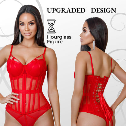 Mesh Corset Waist Trainer for Women - Underbust Corset Lace Up - Waist Cincher Shapewear - Body Shaper