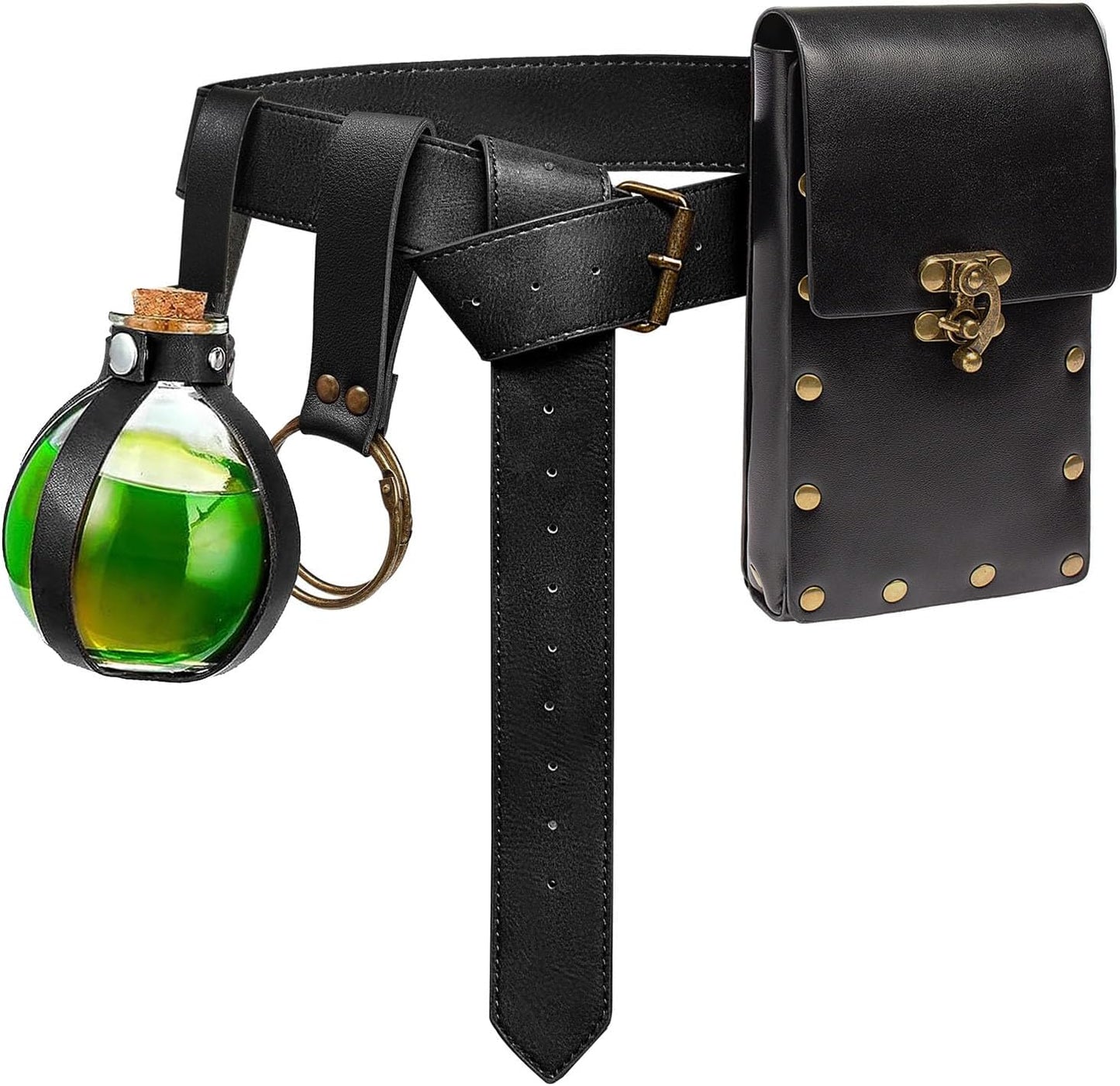 Belt Pouch Waist Bag Fanny Pack Steampunk Phone Holder Medieval Bag Leather Belt Renaissance Cosplay Costume Accessories (Tri-Black)