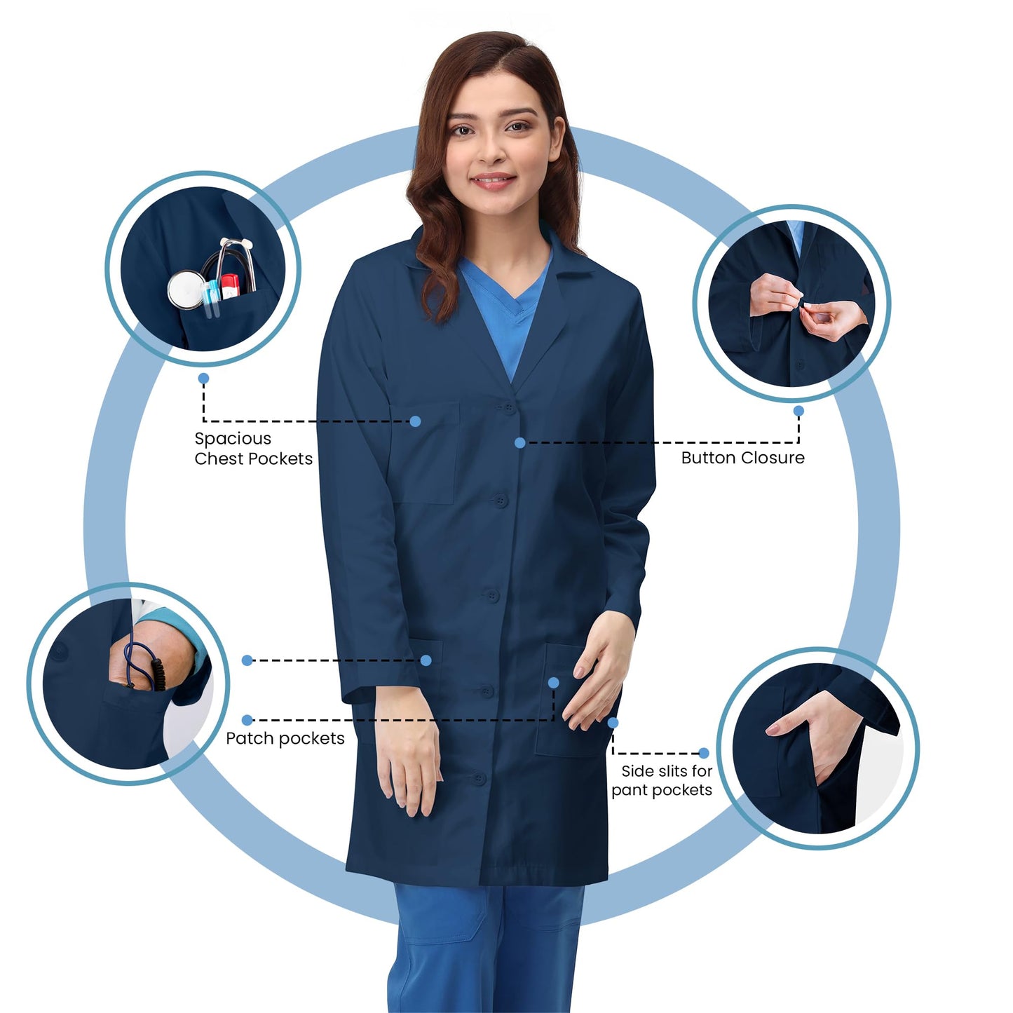 NY Threads Professional Lab Coat for Women, Long Sleeve Medical Coat