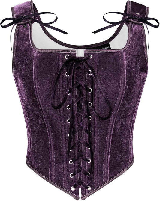 Scarlet Darkness Renaissance Corset Tops for Women Vintage Lace Up Overbust Velvet Bustier Bodice