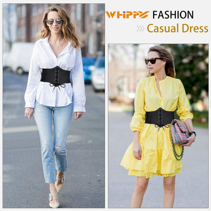 WHIPPY Women's Lace-up Corset Elastic Waist Belt, Tied Waspie Wide Belt for Women Halloween Costume