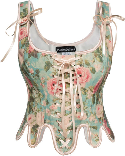 Scarlet Darkness Corset Tops for Women Renaissance Corset Floral Lace Up Bodyshaper Bustier