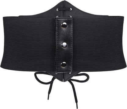 WHIPPY Women's Lace-up Corset Elastic Waist Belt, Tied Waspie Wide Belt for Women Halloween Costume