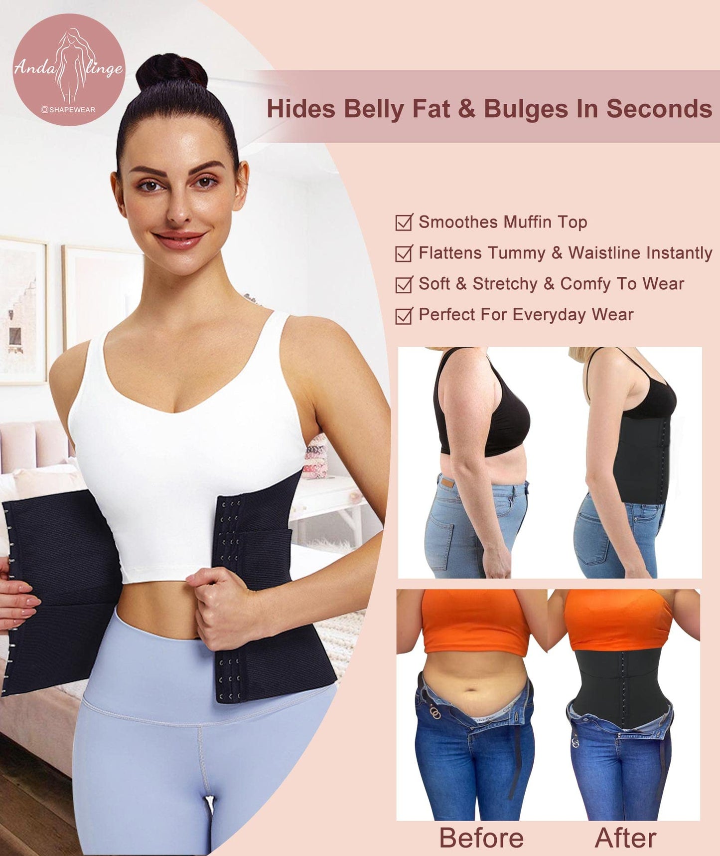 Waist Trainer for Women Lower Belly Fat Hourglass Body Shaper Waist Cincher Shapewear with Steel Bones Extender