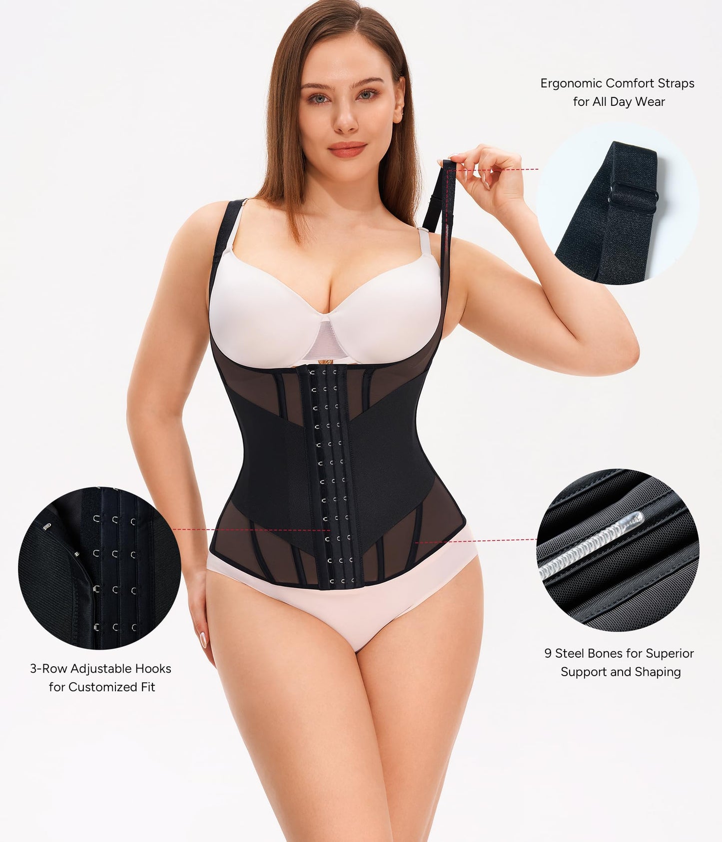 Nebility Waist Trainer for Women Corset Shapewear Tummy Control Body Shaper Top Waist Cincher Girdle with Adjustable Straps
