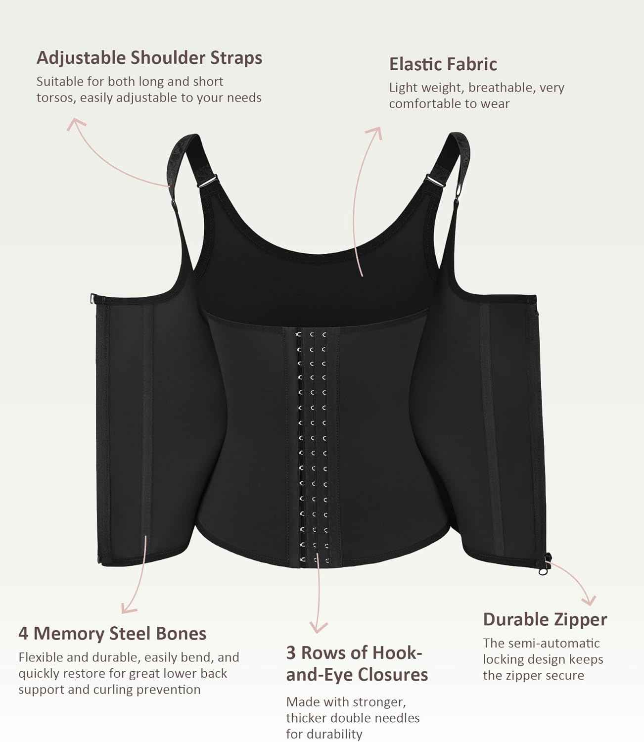 FeelinGirl Waist Trainer for Women Corset Vest Body Shaper Cincher Trimmer Tank Top Sport Girdle with Steel Bones Black, Large