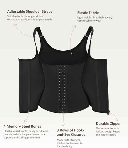 FeelinGirl Waist Trainer for Women Corset Vest Body Shaper Cincher Trimmer Tank Top Sport Girdle with Steel Bones Black, Large