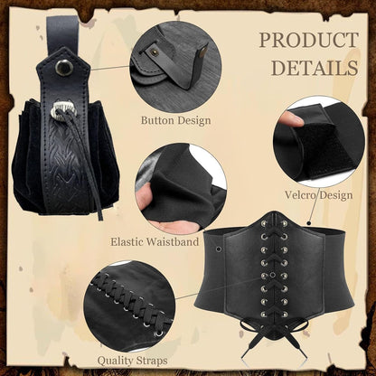 5PCS Renaissance Costume Sets Corset Waistband Belt Pouch Coin Purse Potion Bottle Vials Skirt Hike Medieval Cosplay