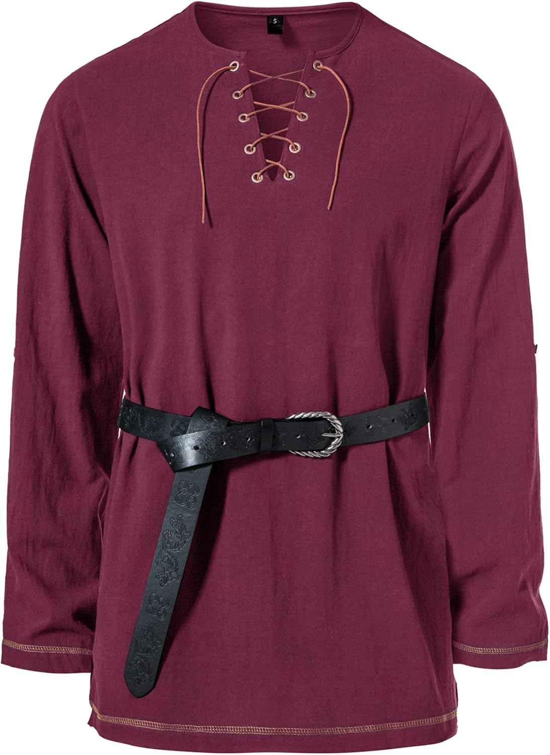 Men's Pure Cotton Vintage Lace Up Shirts for Pirate Renaissance Viking Medieval Costume Without Belt