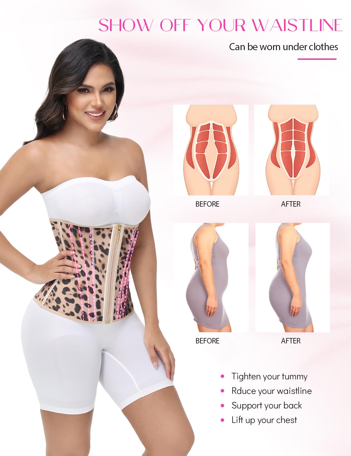 SHAPSHE Waist Trainer for Women Tummy Control Workout Waist Cincher Corset Shapewear Postpartum Body Shaper with Zipper Hook