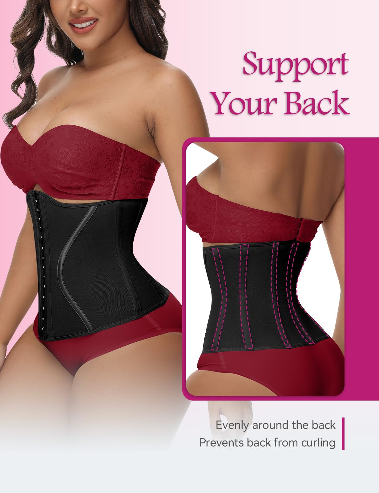 SHAPSHE Short Torso Waist Trainer for Women Corset Waist Cincher Shapewear Tummy Control Workout Hourglass Body Shaper