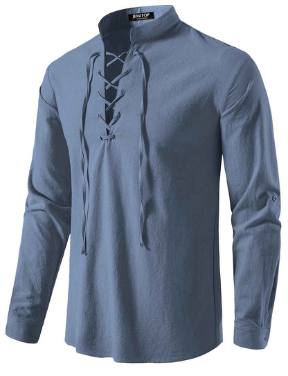 Men's Pure Cotton Retro Lace Up Shirts for Renaissance Pirate Viking Medieval