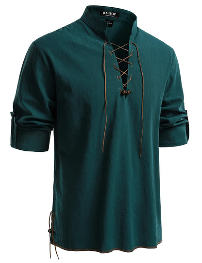 Men's Pure Cotton Retro Lace Up Shirts for Renaissance Pirate Viking Medieval